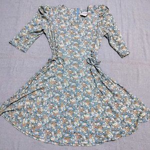 Vtg 80s Floral Puff Sleeve Mini Skater Dress 9/M Corset Circle Skirt Cottagecore